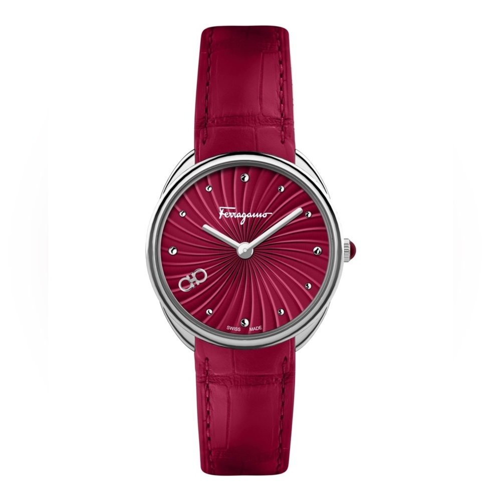 Salvatore Ferragamo Burgundy Cuir Watch Womens